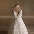 Beautiful Deep V-Neck Lace Applique Beaded Straps Wedding Dress Customize Design